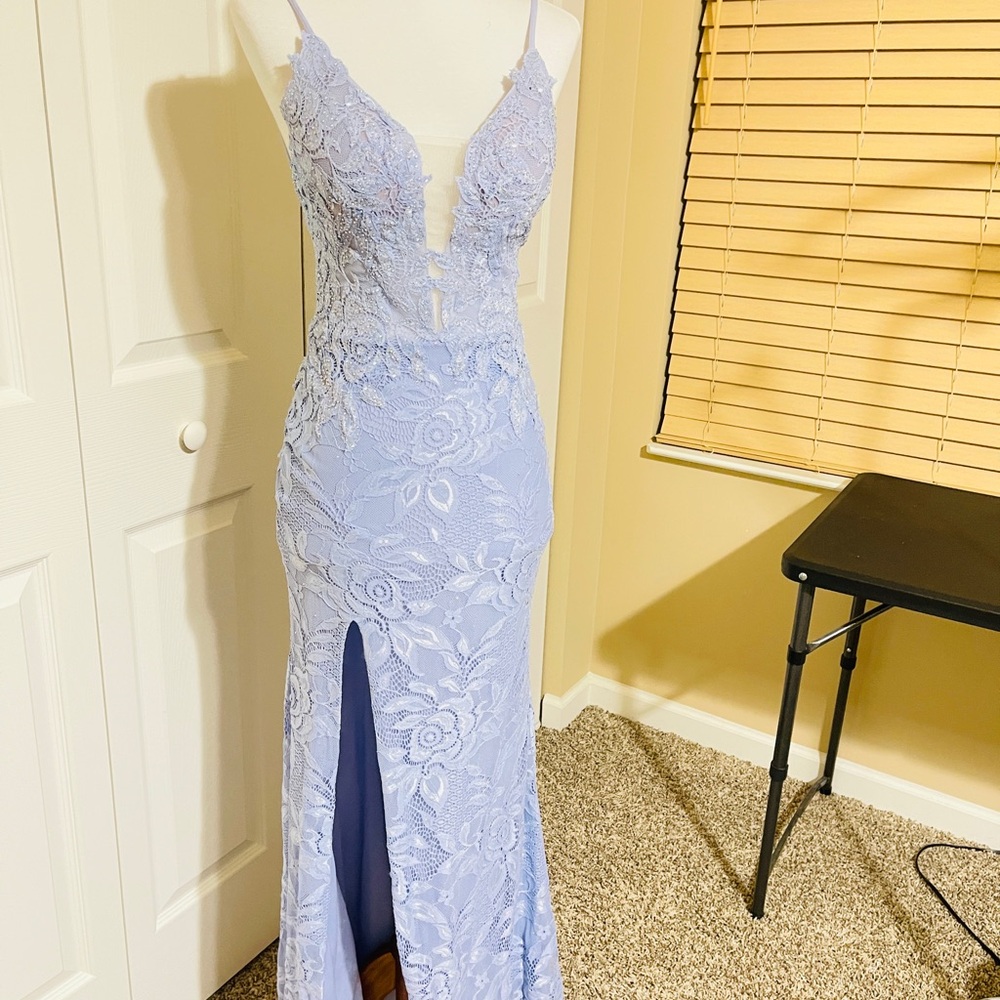 Elegant Lace Evening Gown in Light Blue prom dress